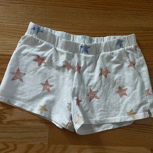 Z Supply White with Blue & Pink Stars Elastic Waist Loungewear Shorts SMALL